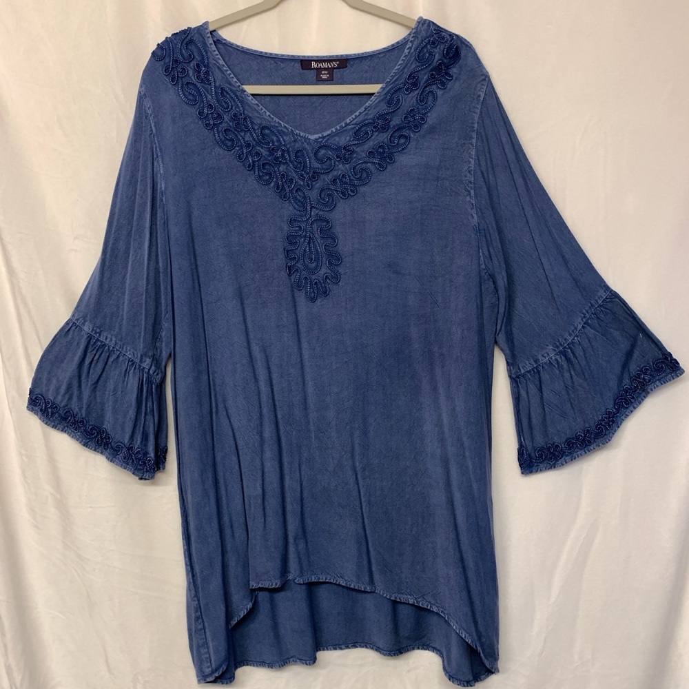 Roaman's Deep Blue Embroidered Blouse